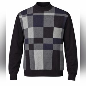 Claiborne Men’s Checkered Knit Sweater Black Gray Purple | Size Large